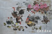 朝鲜水墨画-群鸡食米