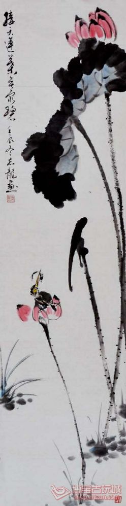 四尺国画条幅 花鸟画 接天莲叶无穷碧 135x3