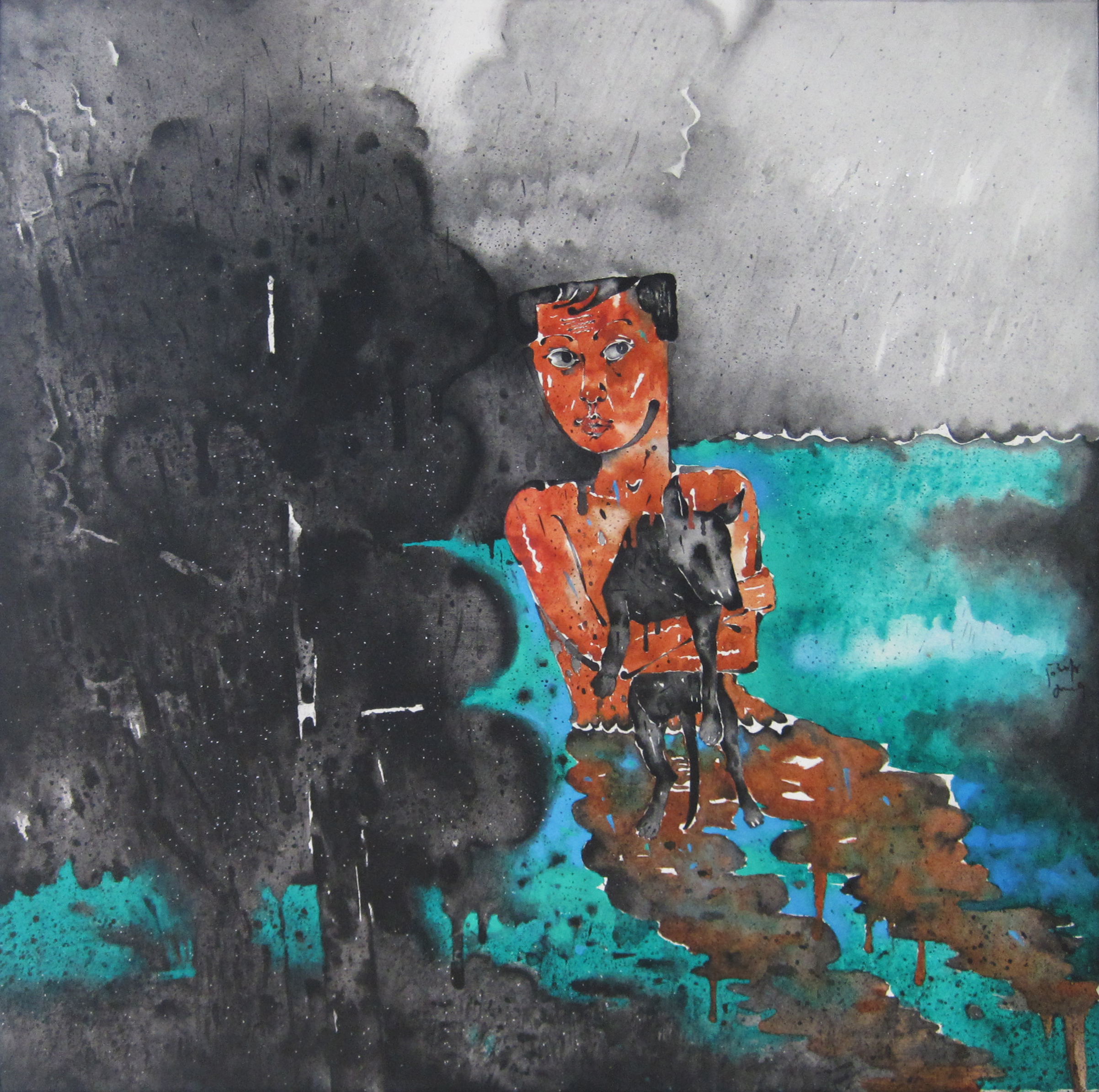 石劲松09  《池中物·绿》系列之九（2010）50×50cm丙烯、墨、宣纸