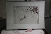 木板水印 傅抱石「秋风吹下红雨来」325x45cm 