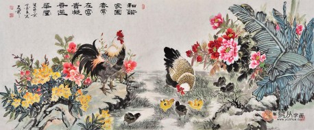 花鸟画家石开小八尺写意画作品《富贵凝香溢华堂》