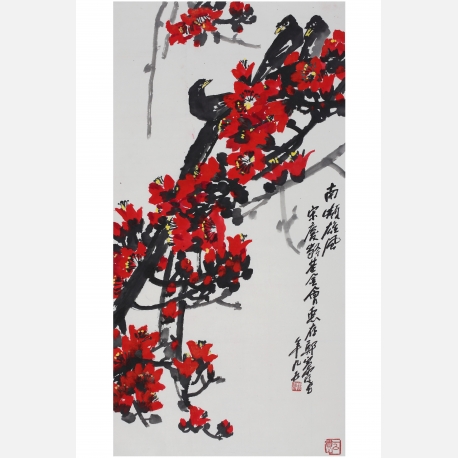 国画写意花鸟《牡丹》镜心