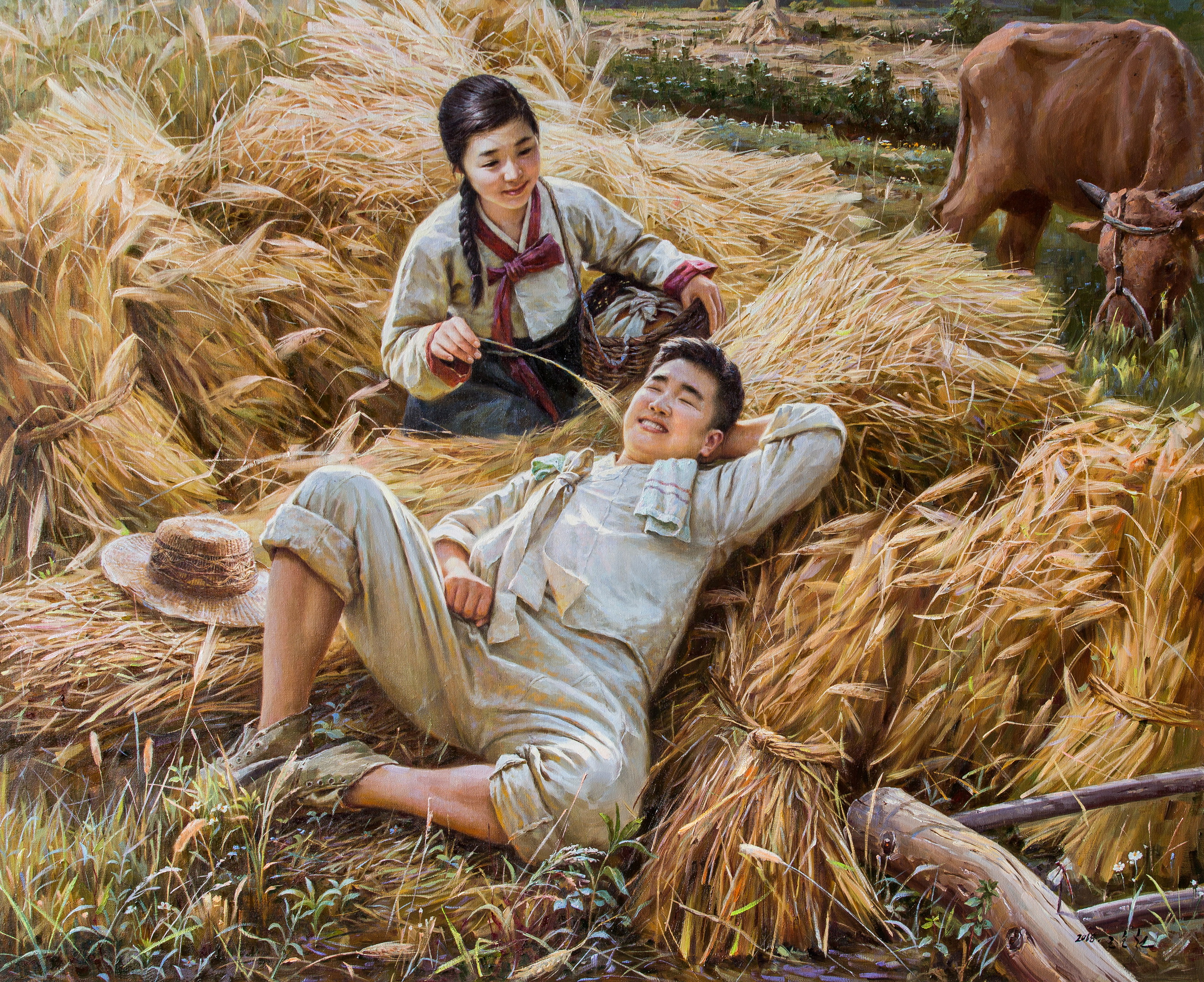 (朝鲜油画)《丰收的喜悦》