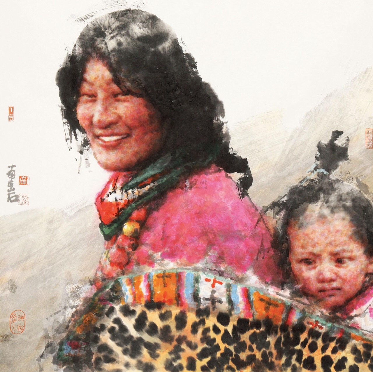  藏族母女 指纹认证，经作者本人鉴定为真迹