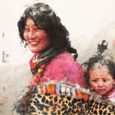  藏族母女 指纹认证，经作者本人鉴定为真迹