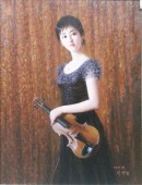 朝鲜油画《拿小提琴的姑娘》