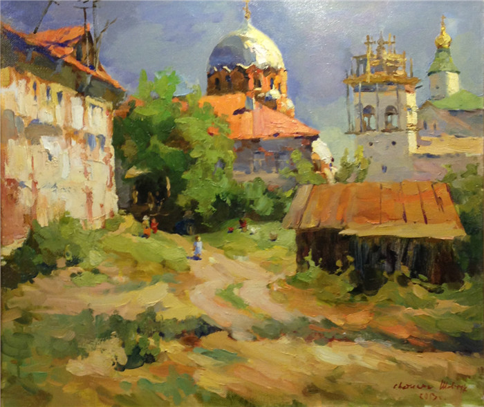 俄罗斯油画《斯维亚什斯基的小院》 