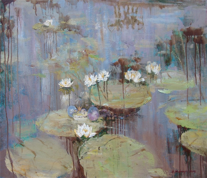 俄罗斯油画《池塘中的睡莲》