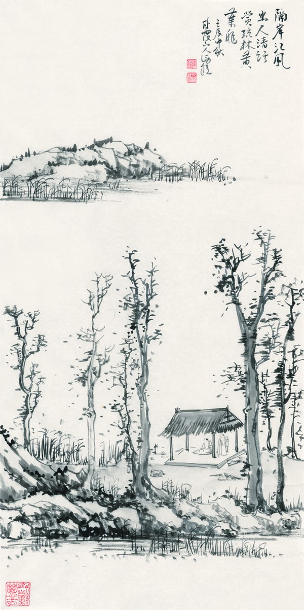 林海钟，隔岸江风，65×33cm，2012，纸本水墨
