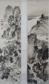 陈少梅 山水两条屏