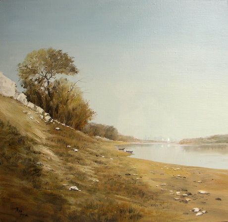 《河滩·窑湾油画》80x80cm 陈秉耕