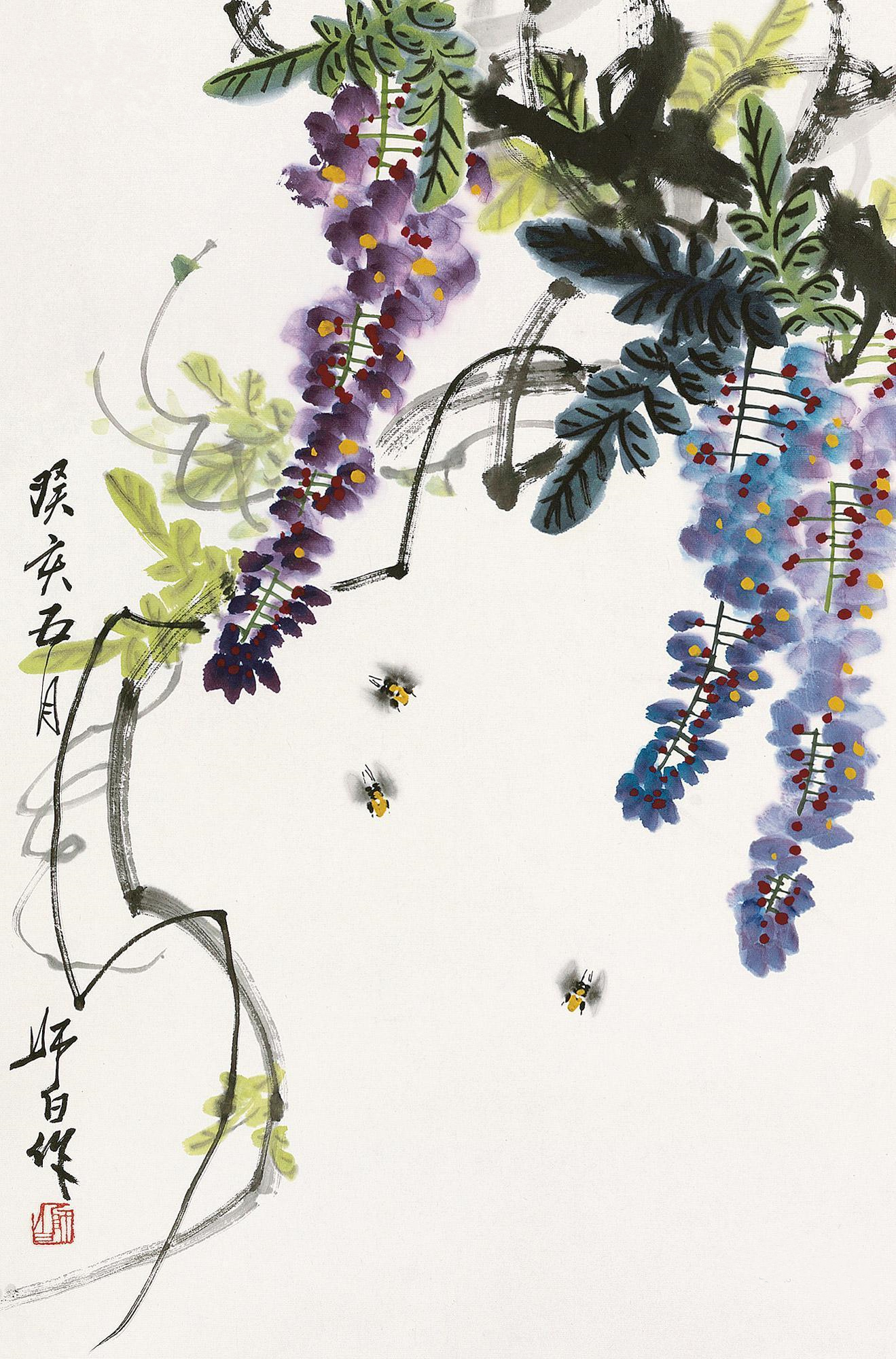      娄师白 作品名称 娄师白 紫藤蜜蜂 作品分类 国画