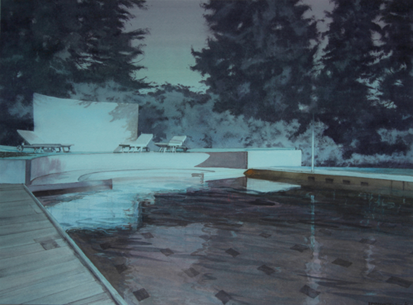 赵龙作品《泳池--2》，赵龙，74x57cm，纸上水彩2014