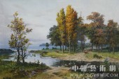 朝鲜画/朝鲜油画-河边放牧场 