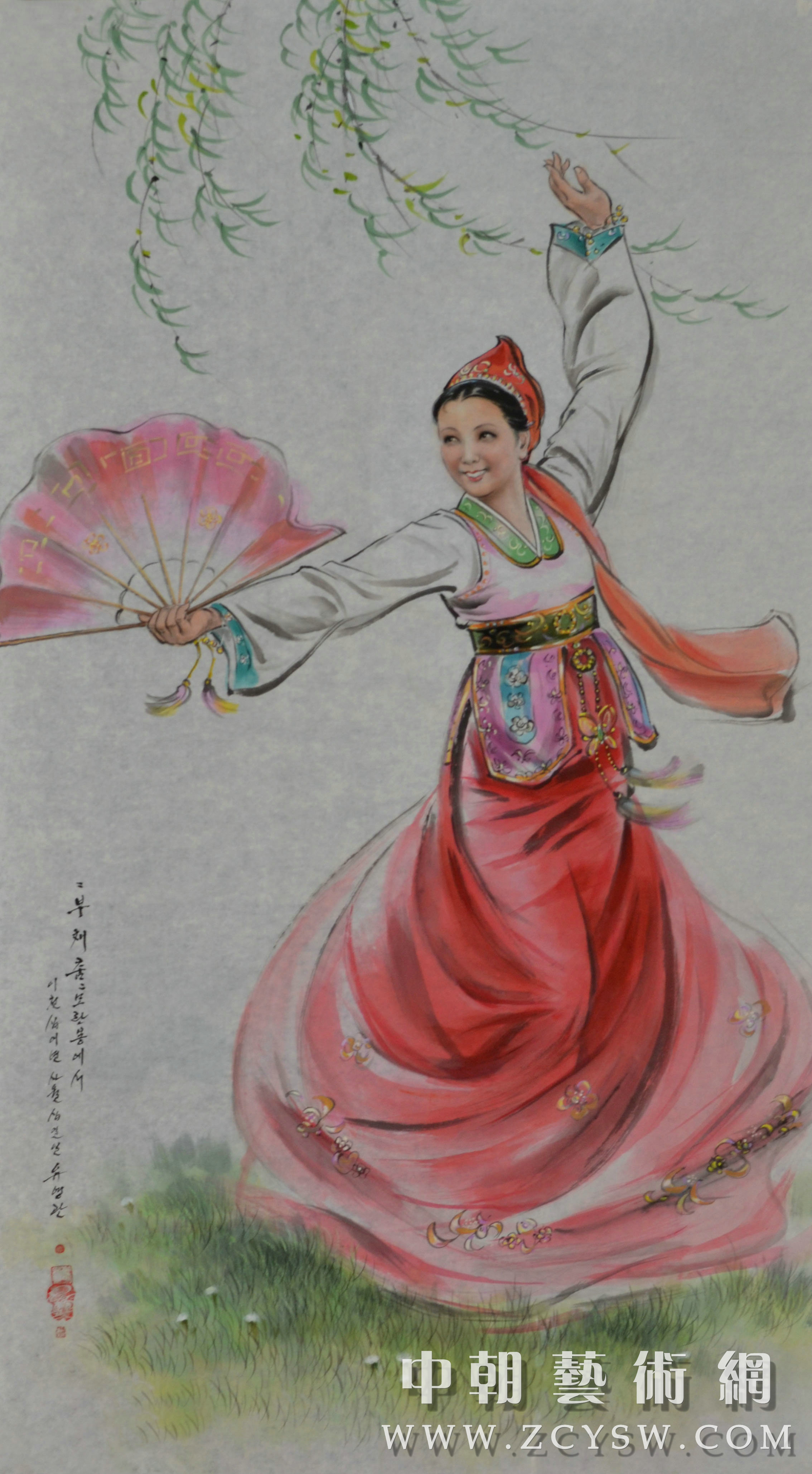 朝鲜画/朝鲜油画-在穆兰峰的扇子舞