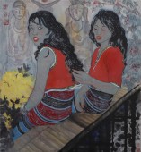 两个穿红衣的佤族姑娘 -（宽88 x 高96）