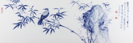 竹石图·青花瓷板