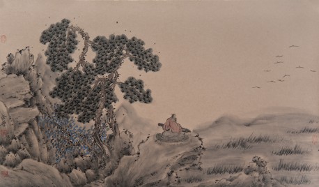 原国镭 雁去琴空图133cmx67cm 国画 2014年