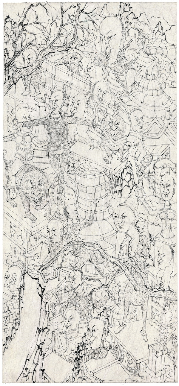极乐仙居17 水墨纸本线描 9×21  2006年