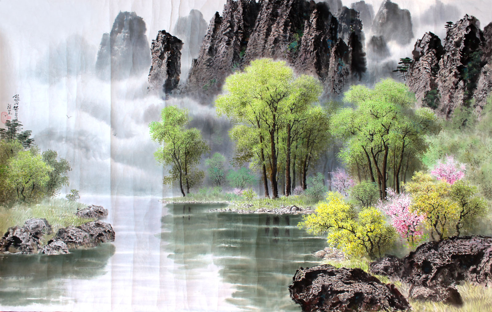 巨幅 朝鲜功勋艺术家 张熙鲁《新洋的春天》127x200