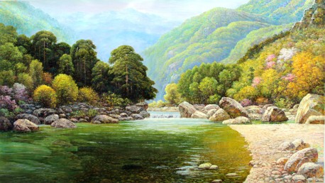 朝鲜人民艺术家金成植《山沟水》海外直供93x161