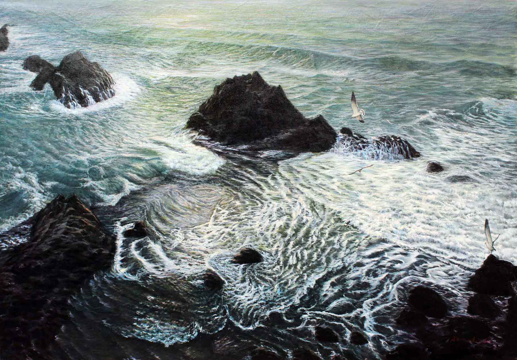 朝鲜功勋艺术家 洪边观《海浪》油画 海外直供120x161
