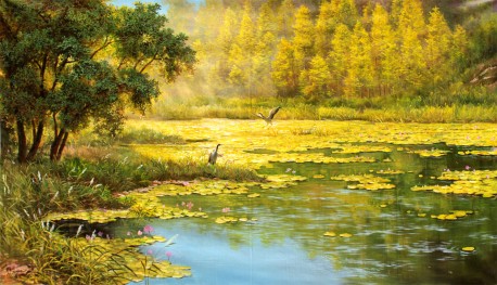 巨幅朝鲜名家尹建《花沼泽》海外直供150x255