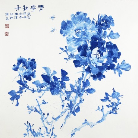 08、《青花牡丹图》之一  纸本彩墨 68×68cm