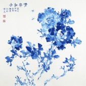 08、《青花牡丹图》之一  纸本彩墨 68×68cm