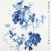 09、《青花牡丹图》之二  纸本彩墨 68×68cm