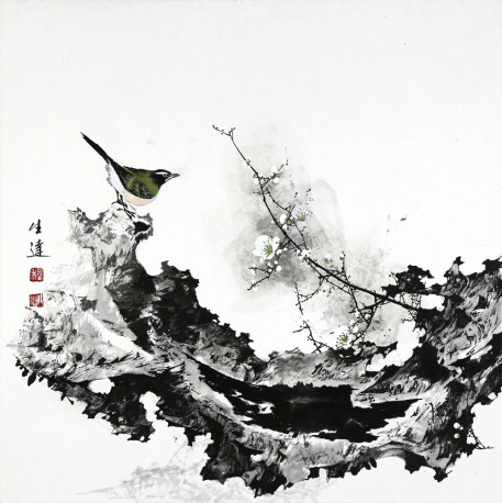 27、《霜梅图》  纸本彩墨 50×50cm