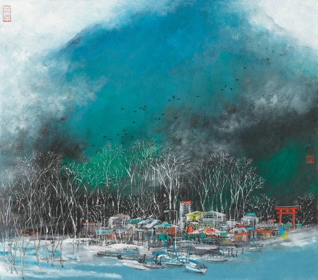 宋玉明Song yuming《芦之湖畔》Lake Ashi ，纸本水墨 ink on paper ，70×80cm  2014年