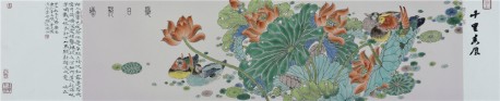 夏日荷塘·古彩瓷板