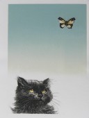 猫趣组画之二 黑猫与黄蝶