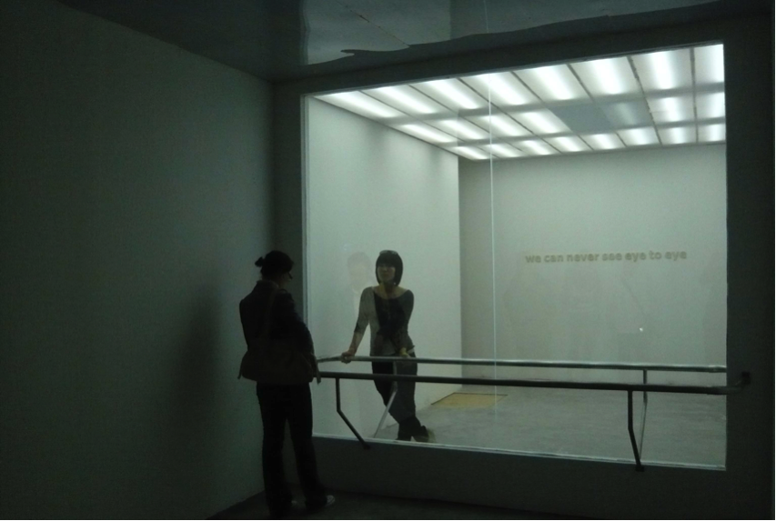 Same Like MeTinted glass, light controller, plastic lettering, metal railingTwo rooms, 500x300x300 cm each2008