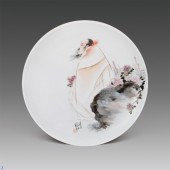 俞瑞林-直径45cm  粉彩人物圆形瓷盘 