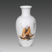俞瑞林-34×17cm粉彩人物《吟秋》瓷瓶 