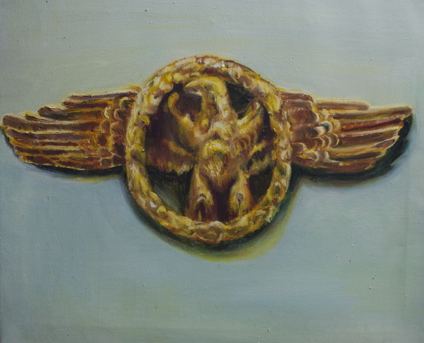 有鹰的徽章50X60CM布上油画 2014