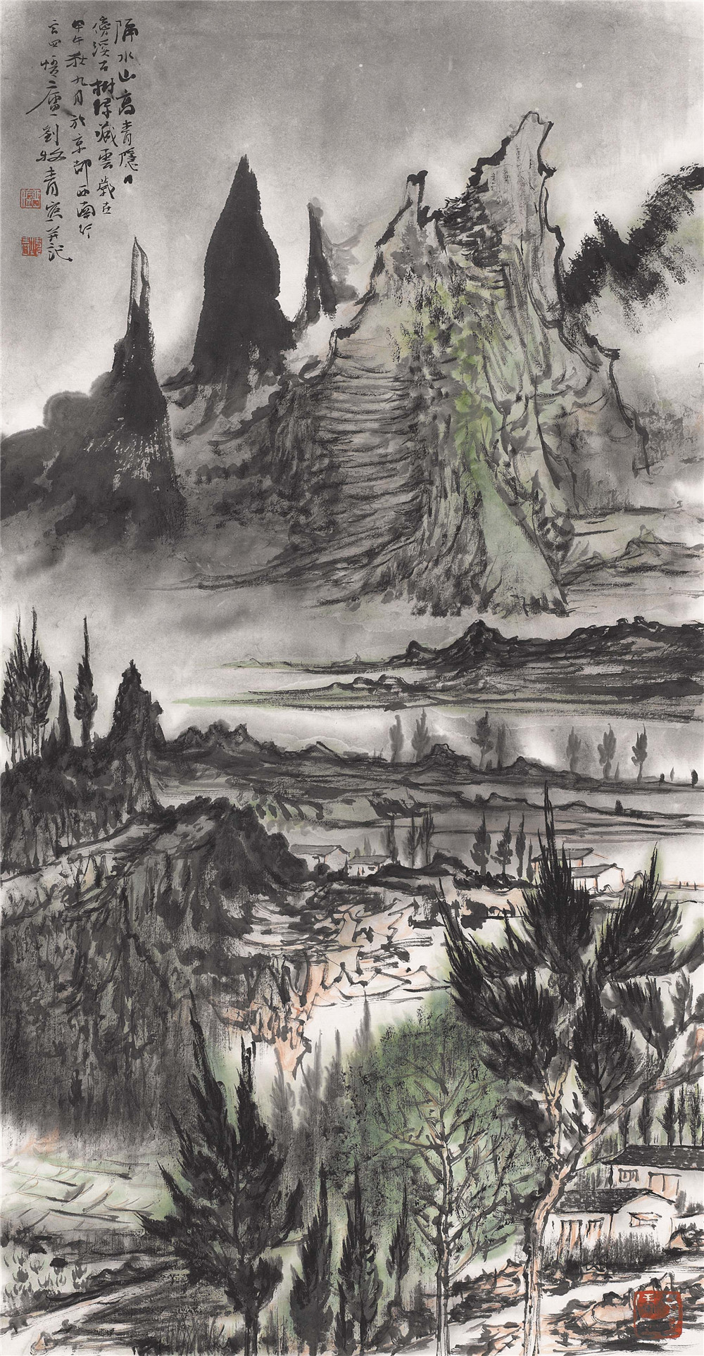 傍溪古树绿藏云·70cm×35cm·设色纸本·2014年