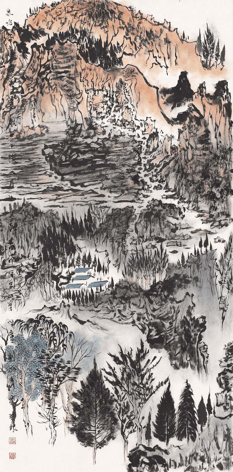 泉鸣谷应岩壑春  70cm×35cm  设色纸本  2014年