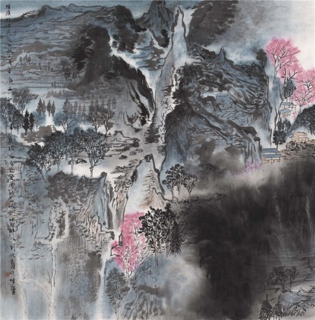 楼锁轻烟  70cm×70cm  设色纸本  2013年