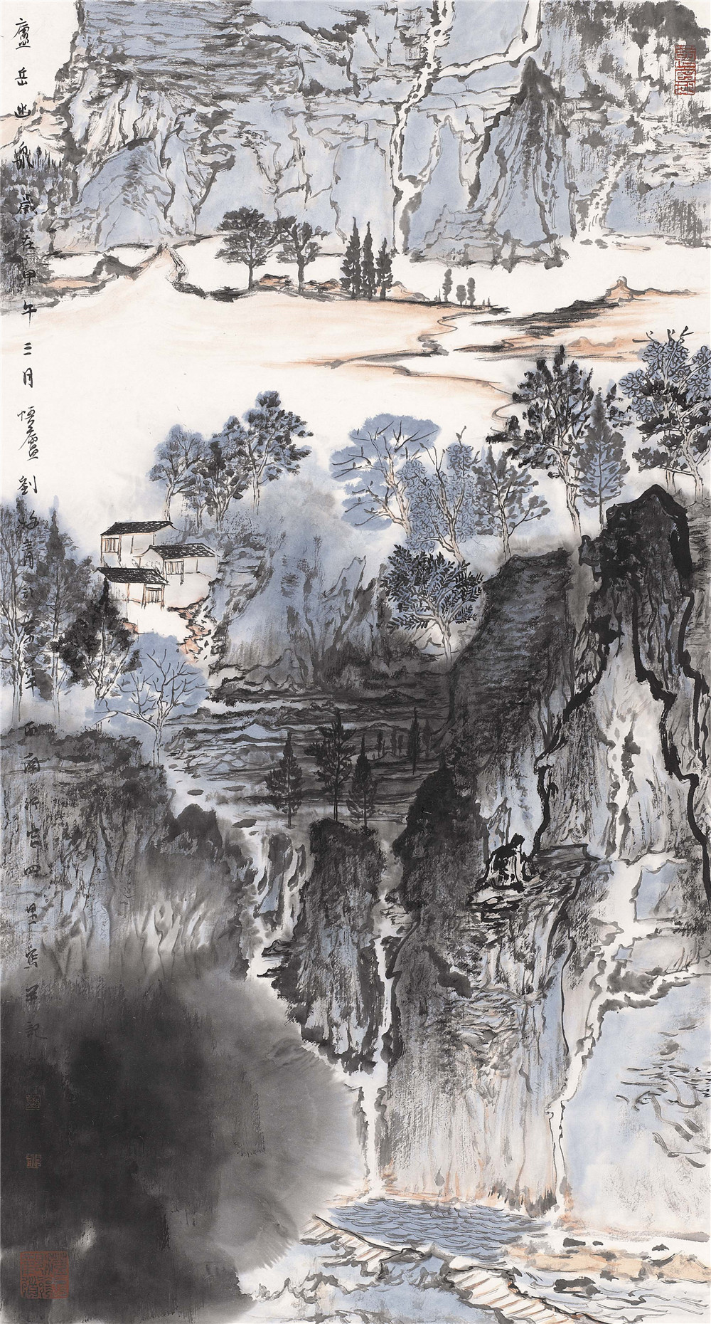 庐山幽泉  90cm×48cm  设色纸本  2014年