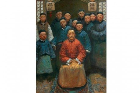 油画作品《小伙计大掌柜》中国大城市专业画院作品展优秀奖145cmx112cm 布面油画2012年