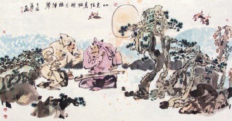 5明月照弹琴    180×90cm