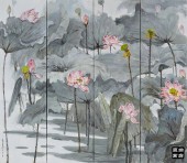 张自申 2夏（四联拼） 布面油画 160×46×4 2014