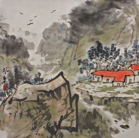 大雁过岗  34X34cm