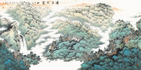 17张玉河 山水国画《清泉绕碧山》68cmx140cm