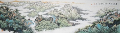 20张玉河 山水国画《清辉应万里》68cmx280cm