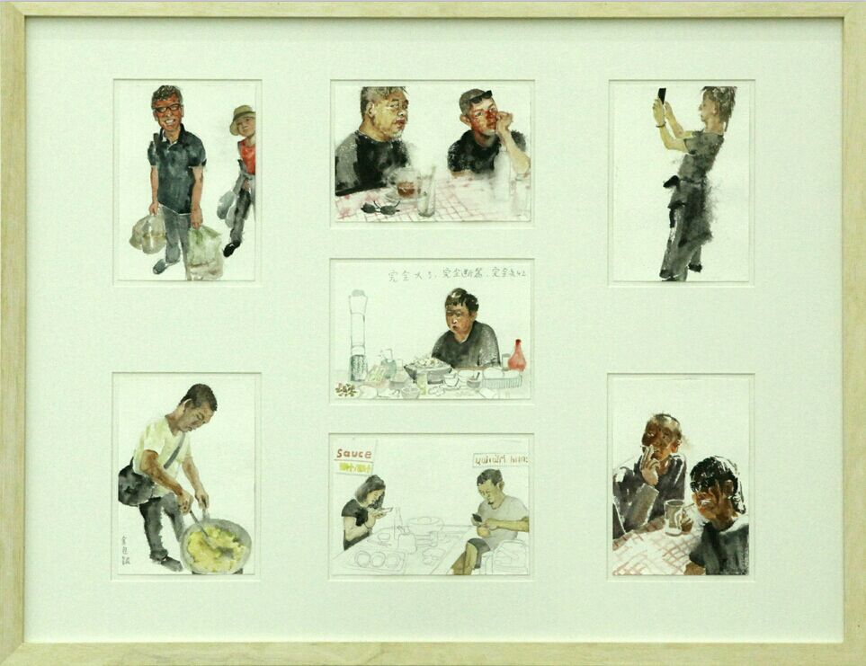 罗敏《清迈行之吃货们》64×805cm 纸本水彩 2015
