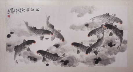 冯敬时《活鲤腾欢》